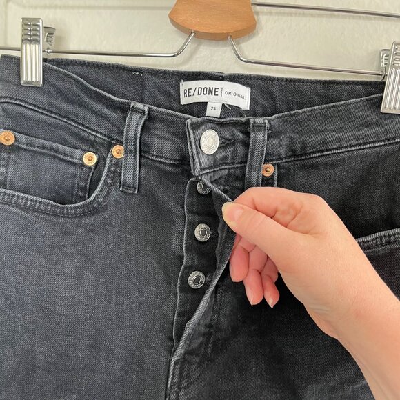 Re/Done Originals Black High Rise Ankle Crop Denim Jeans Size 25 - Picture 10 of 12